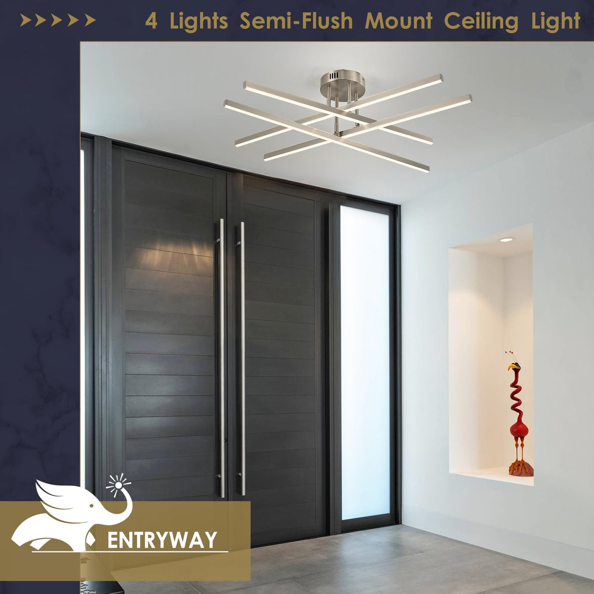 Nickel Modern LED Chandelier Large 31.5" Semi (Nickel-A / 4 Lights - Remote Control - 31.5")