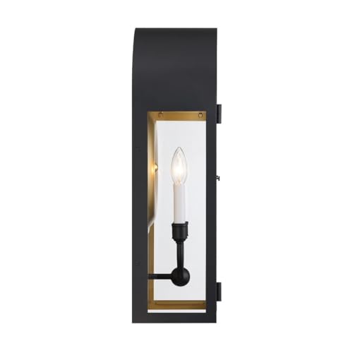 5-412-331 Grotto Modern Clear Glass Outdoor Wall Lantern, 2-Light 120 Total Watts, 23" H x 12" W, Matte Black with Vintage Gold (23" Height)