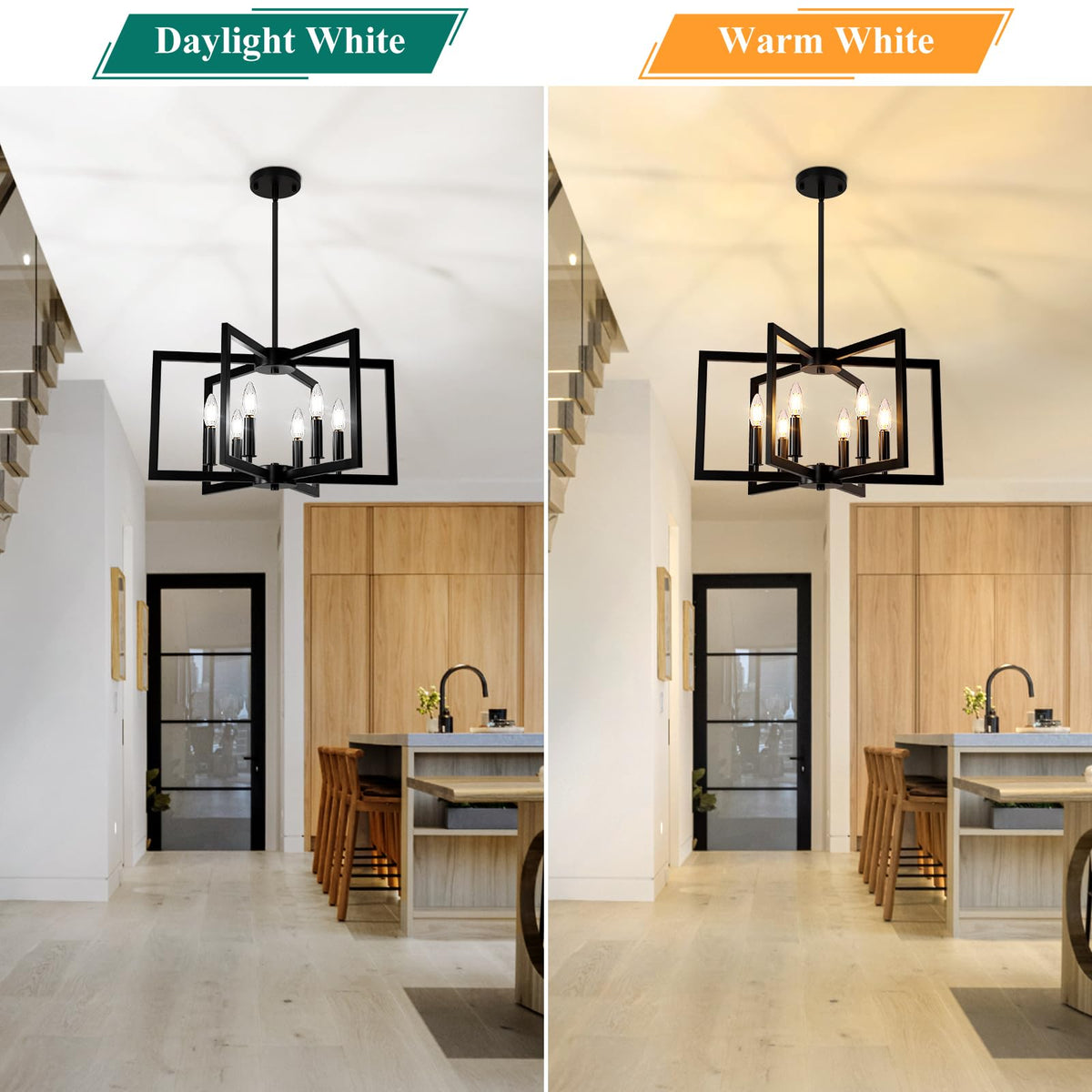 20" 62" Height Adjustable Black Kitchen Chandelier for Dining Room (Black / 6-Light)