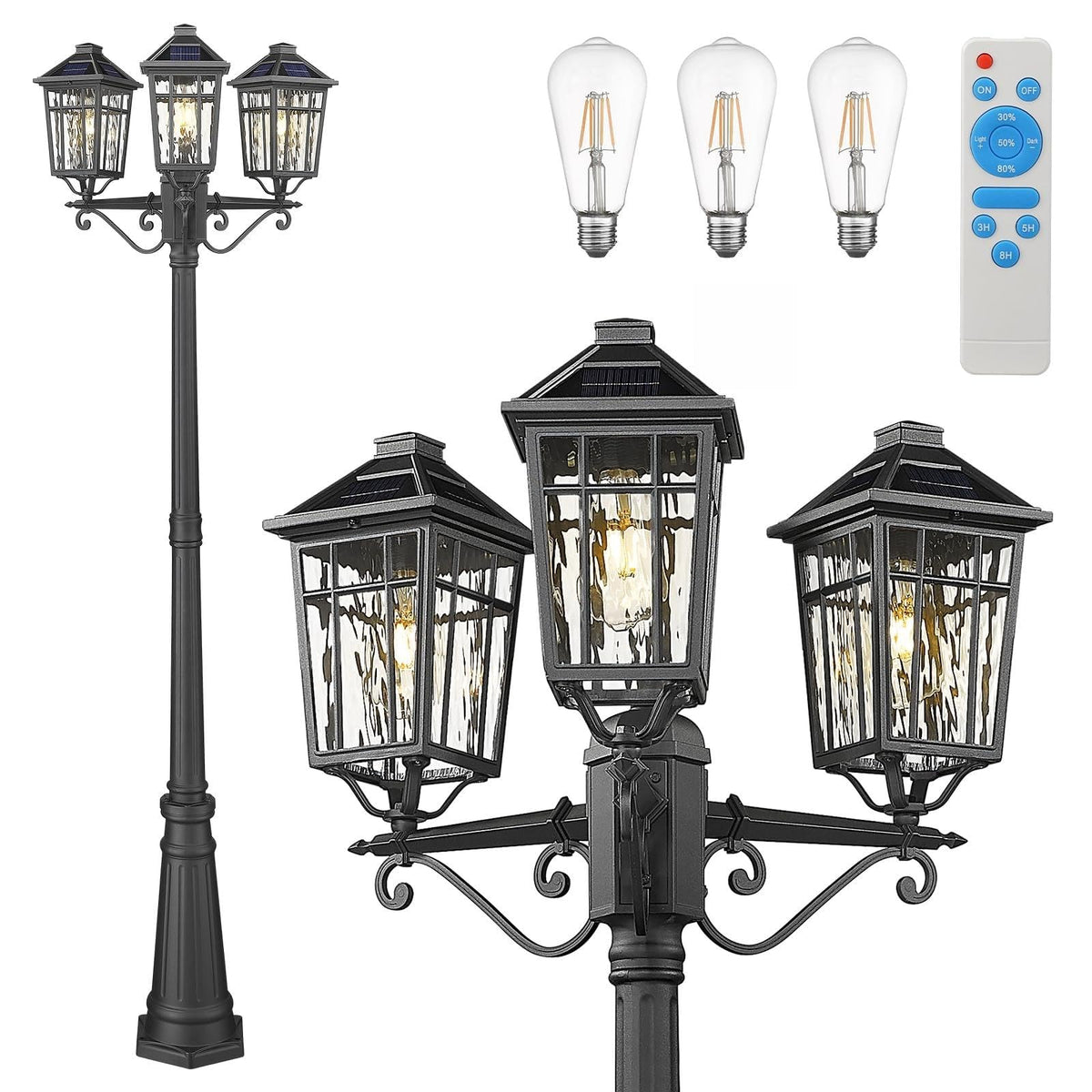 Solar Outdoor Lamp Post with 3 (Black / 3-Head-1Pack-Dusk to Dawn)