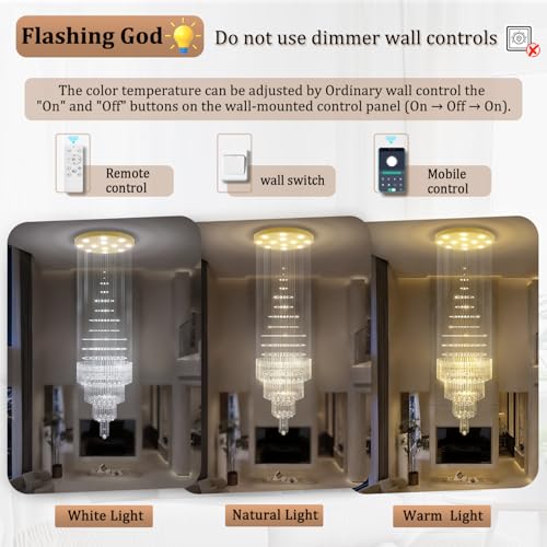D32''X H100'' Large Crystal Chandelier for High Ceiling Suitable for Sloping Ceiling Modern LED Crystal Raindrop Chandeliers for Staircase Hallway Modern Round Crystal Chandelier (Silver / D32"X H100")