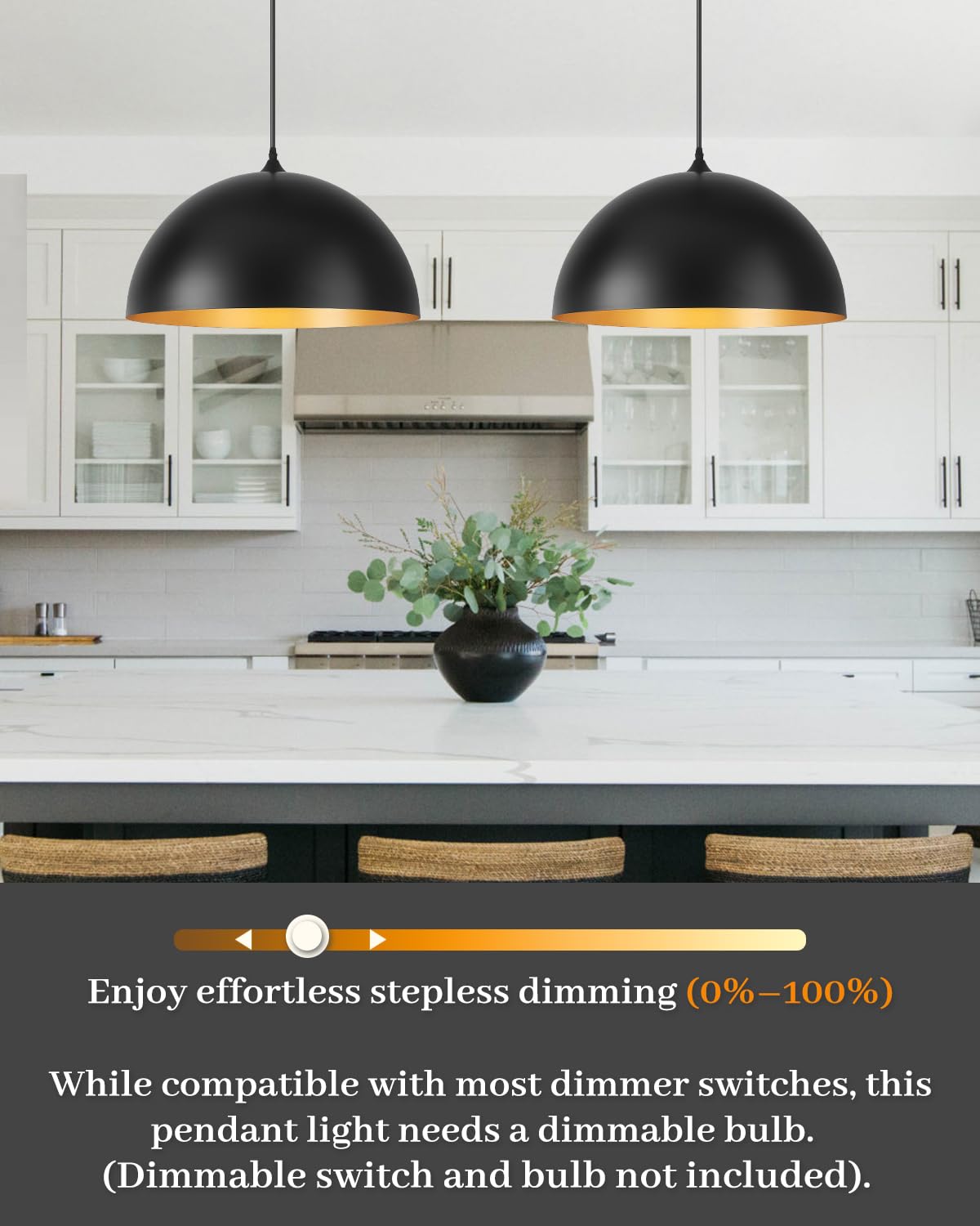 Black Pendant Lights Kitchen Island (Black+Gold / 16"x2)