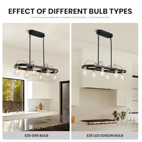 6 Lights Rectangular Chandelier (Black)