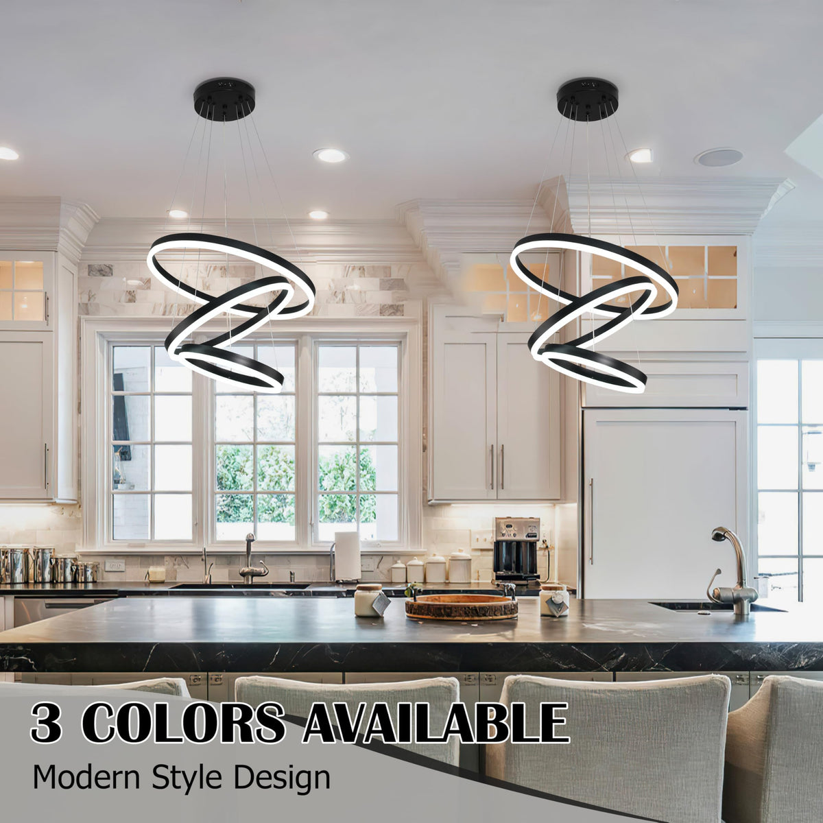 Modern Led Chandelier 3 Rings Black Pendant Lights Dimmable Chandeliers Color Temperature Height Adjustable Black Chandelier Led Pendant Light for Living Room Dining Room Bedroom Entryway (Black / 3Ring-20")