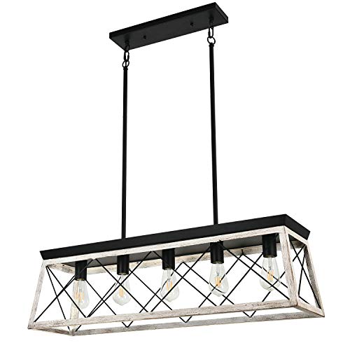 37.8Inches Farmhouse Rectangular Chandelier Rustic (37.8InchesWhite)