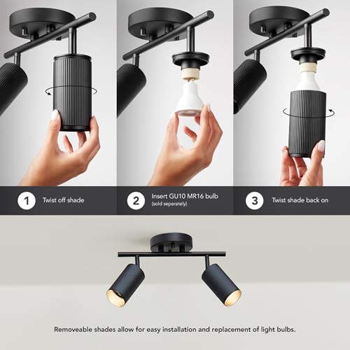 64000114 2 Light Track Lighting Spotlight (Matte Black, Ribbed Shades)