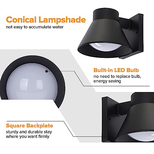 2 Pack LED Outdoor Wall Light Fixtures (Black)