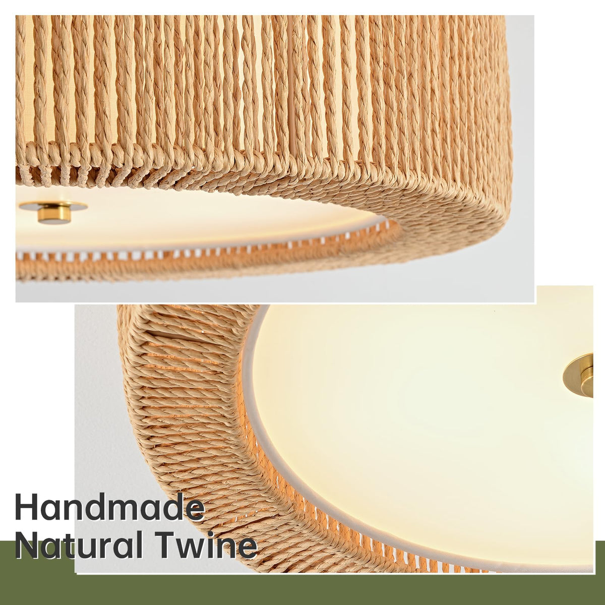 15.7" Boho Ceiling Light (Vertical Weave- Brown / 15.7")