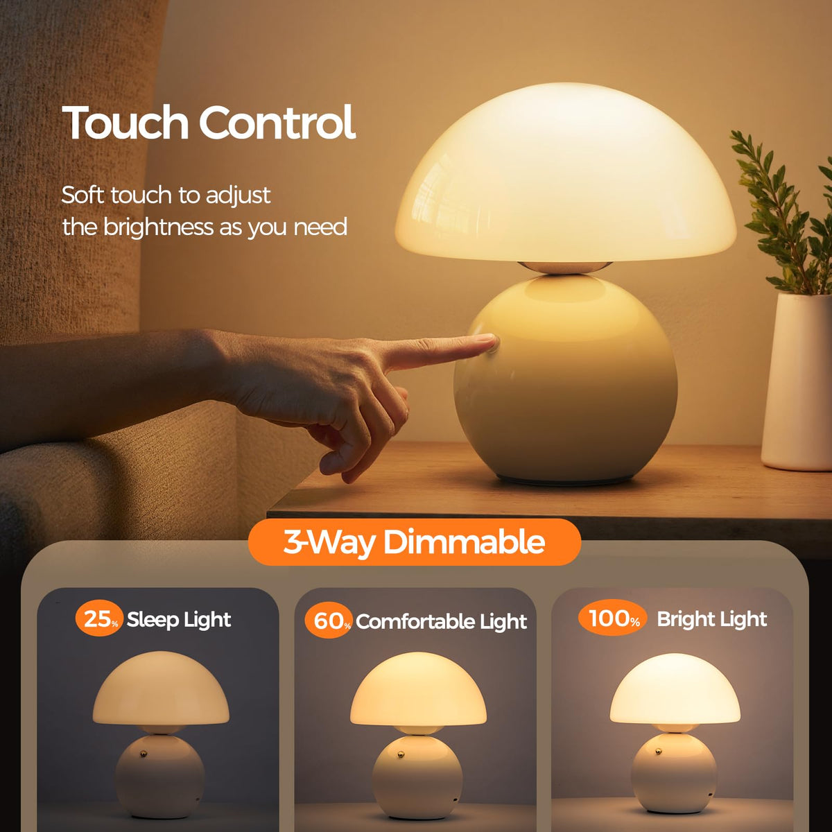 Wireless Mushroom Lamp Set of 2 (Cream / 2 Pack-Wireless)