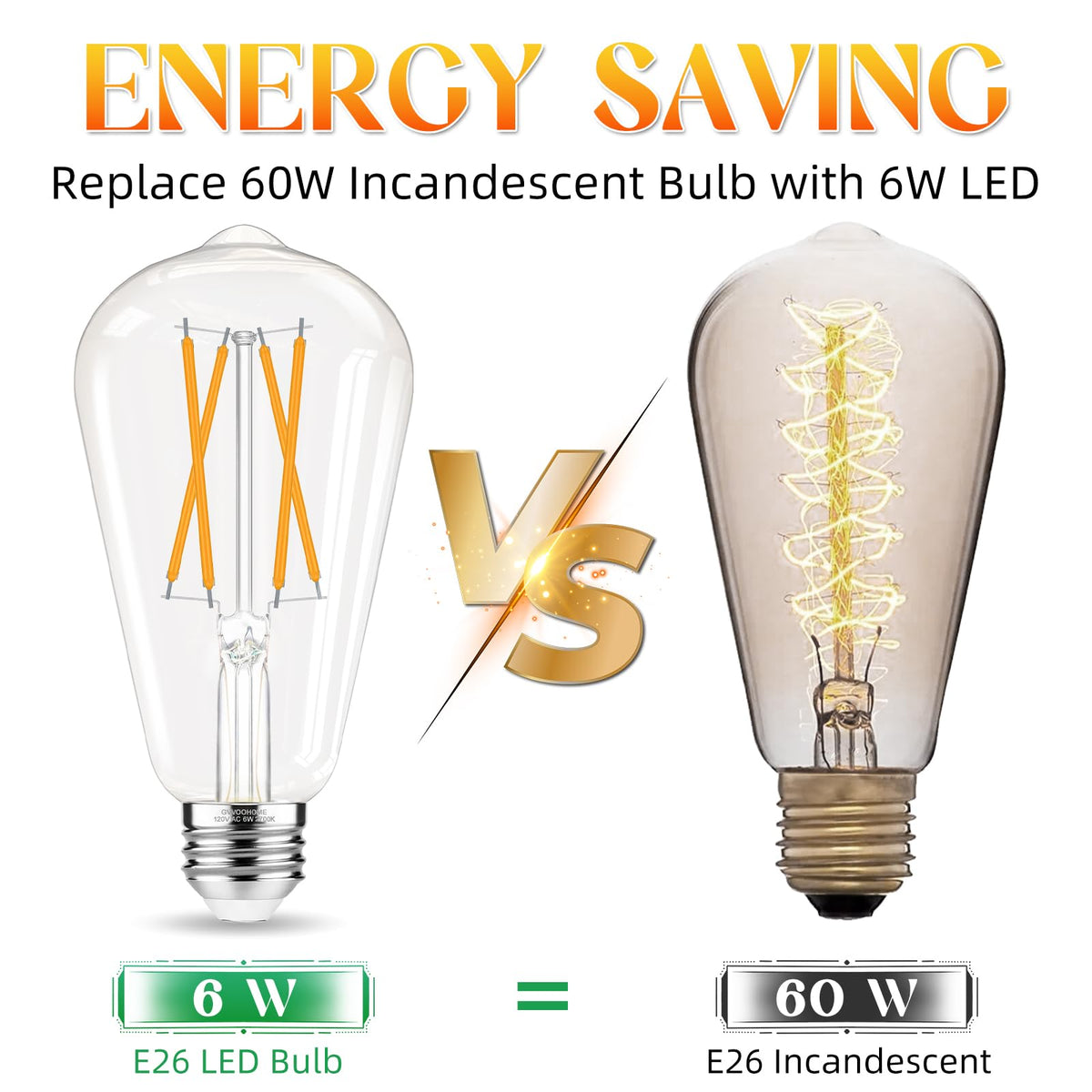 E26 Bulb, Non-Dimmable Edison Bulbs 60 watt LED, 2700K Warm White, ST58 Vintage Light Bulbs, 90+ CRI, E26 Medium Base, Clear Glass, 18 Pack (18 Pack / Warm White)