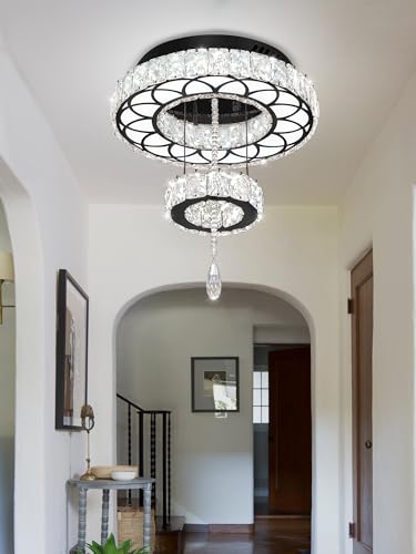 Dia 12" Crystal Mini Chandelier Crystal Black Ceiling Light Fixtures LED Flush Mount Ceiling Light for Living Room Bedrooms Dining Room Dimmable 2700k 4500k 6000k (Black / W:12inches)