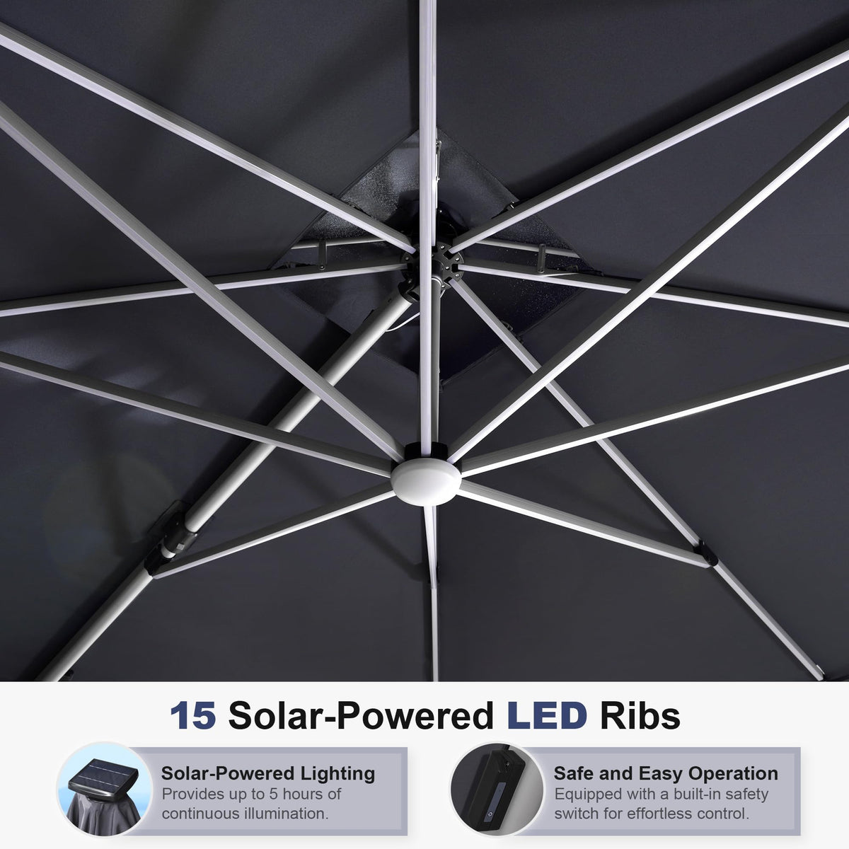 Cantilever Umbrella 13ft Solar LED Light Double Top (Grey / 13 Feet)
