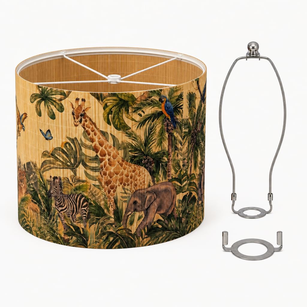 1 Pack Jungle Safari Print Drum Lampshade 13x13x10 in (Bamboo print)