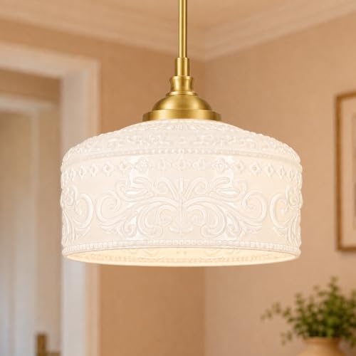 Gold Kitchen Pendant Lighting Over Sink Vintage Glass Pendant Light (Gold+White Patterned Glass / 9.45in)