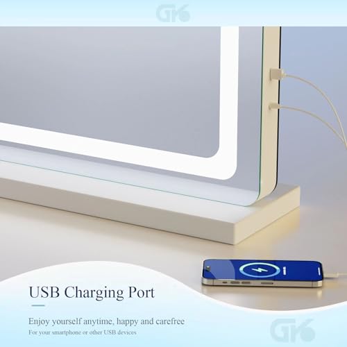 Makeup Vanity Mirror with USB Charging Port 24" x 19" Large LED Makeup Mirror (Square White Led / 19"L x 24"W)