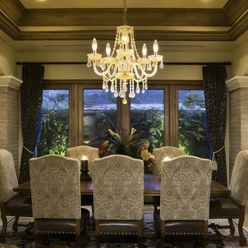 Plug in 5 Light Gold Acrylic Crystal Hanging Pendant Chandelier (Gold)