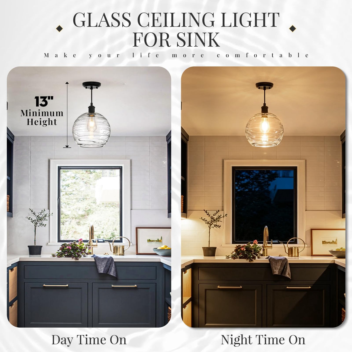 Modern Glass Pendant Light 10” Black Kitchen Island Hanging Light Fixture (Black Swirled)