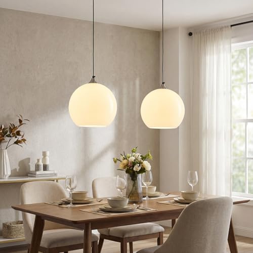 White Pendant Lights Kitchen Island 1 Pack (Milky White / L - 9.84 in)