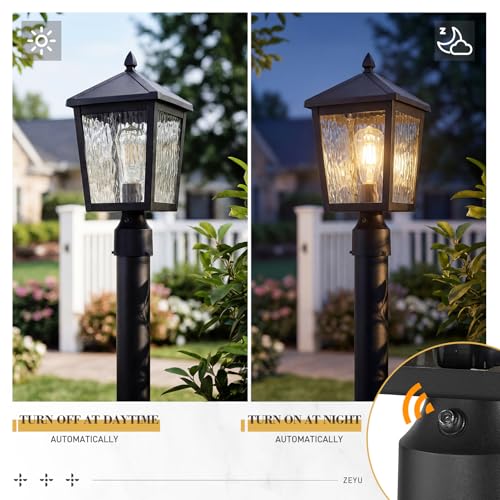 Dusk to Dawn Lamp Post Fixture with Photocell Sensor (Black - Water Glass - Dusk to Dawn / Large)