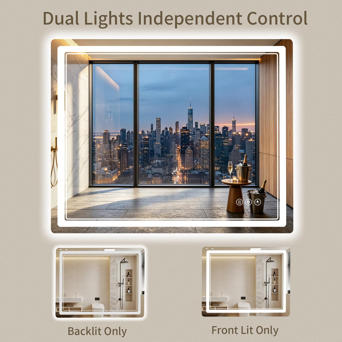 32"x40" LED Bathroom Mirror with Lights (40"L x 32"W)