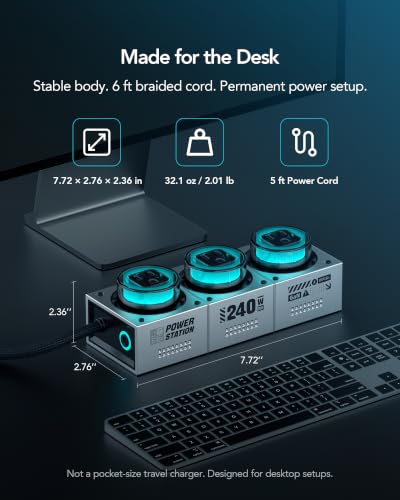 E-Tank 7-in-1 Desktop Charging Station, 240W Max GaN USB-C Charger (240W Charger Station - Gray)