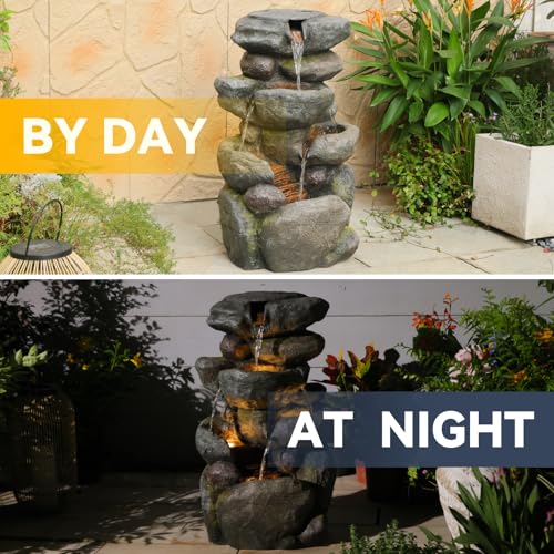29H Realistic Rock Cascading Outdoor Water Fountain with 4 Tiers (28.6H / Gray-4025)