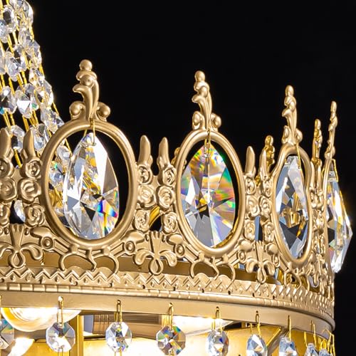 Gold Crystal Chandeliers for Dining Room Light Fixture (D19"H25.6"- Gold)