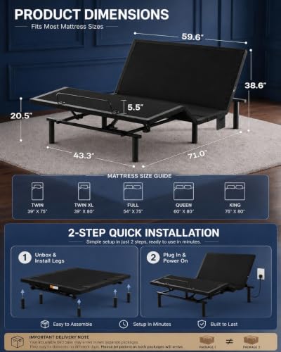 Adjustable Bed Frame Queen with Mattress & Massage (Queen / Massage Base with 12" Mattress)