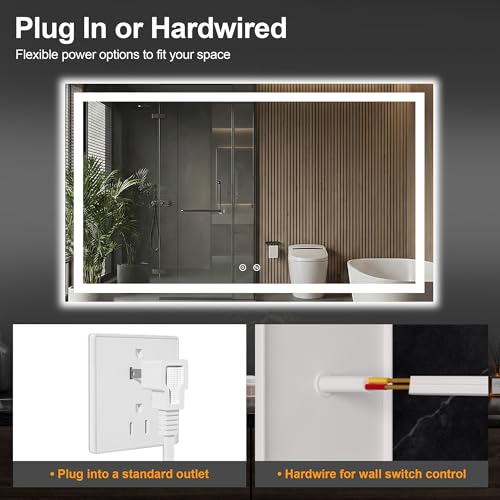30x50 LED Bathroom Mirror with Lights (Rec Corner-3 Light Modes / 30"L x 50"W)