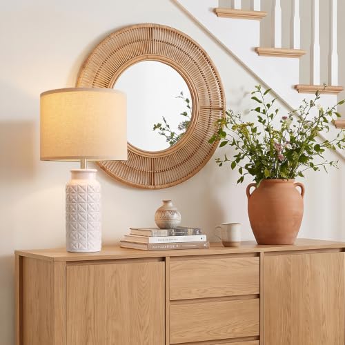 22.6" Ceramic Bedside Table Lamp for Bedroom Nightstands (White)