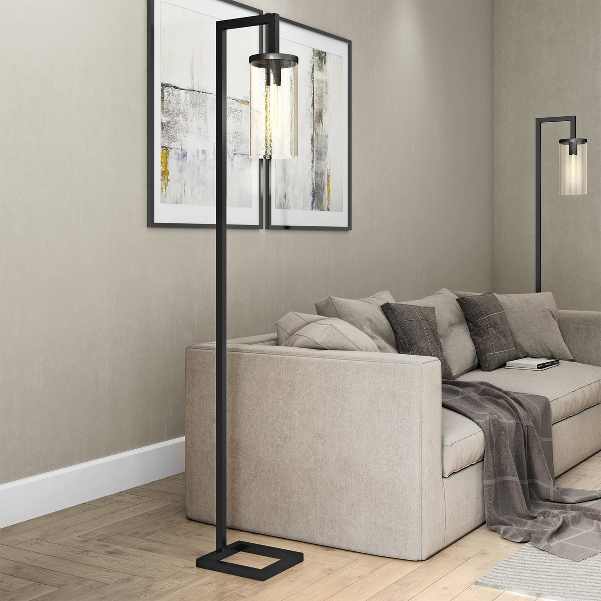 67" Modern 1 Light Floor Lamp (Black / 67" Floor Lamp - Seeded Shade)