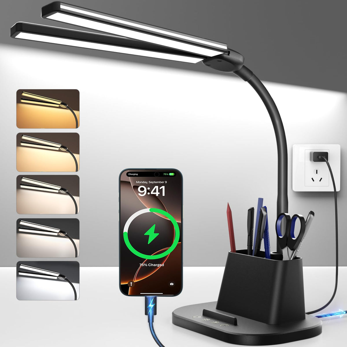 Desk Lamp with USB (Black / Medium)