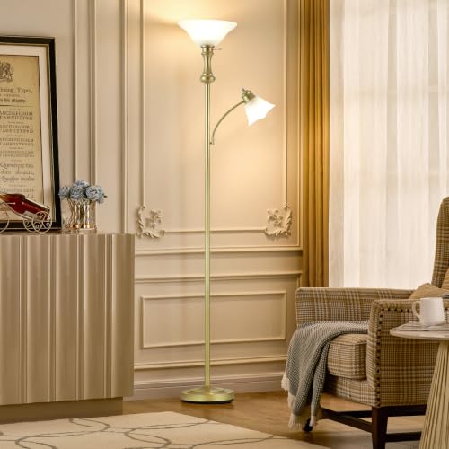 Torchiere Glod Floor Lamp with Adjustable Angle Reading Lamp (Gold)