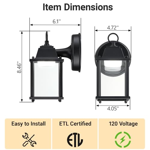 Outdoor Wall Light Fixture (5000K Black / 1-pack)