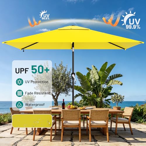 6.5' x 10' Rectangular Patio Umbrella with Solar Lights (Yellow / 6.5X10 FT)