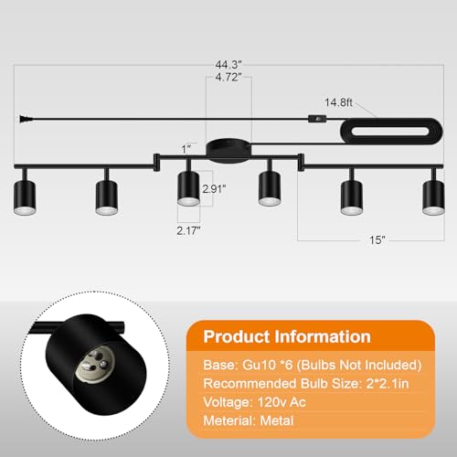 Plug in Track Lighting LED (6-Light Track Light(Black))