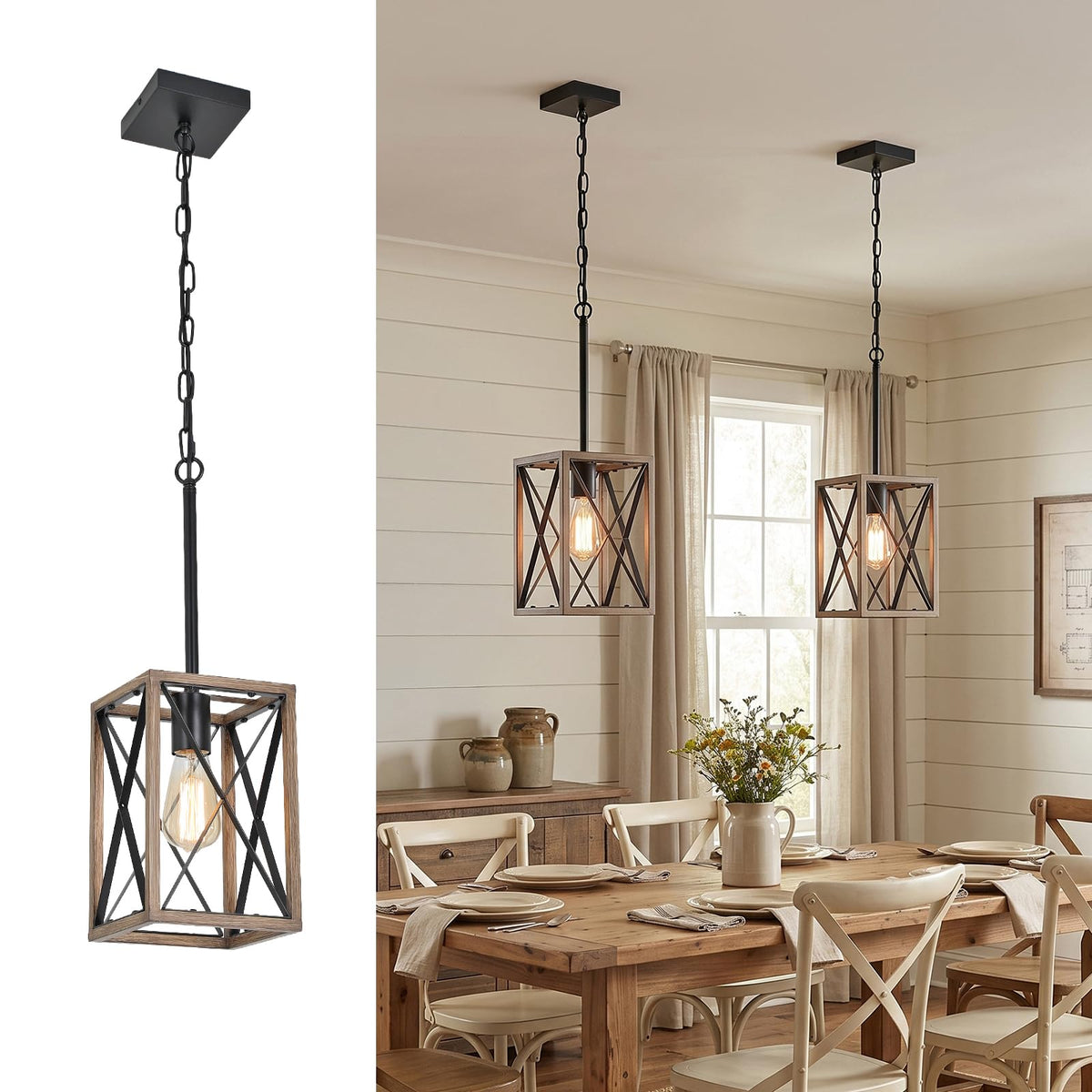 1 Light Farmhouse Pendant Light (Wood Grain / 1-Light)