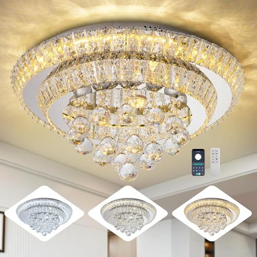 Elegant LED Crystal Raindrop Ceiling Light (Silver / 20 inches)