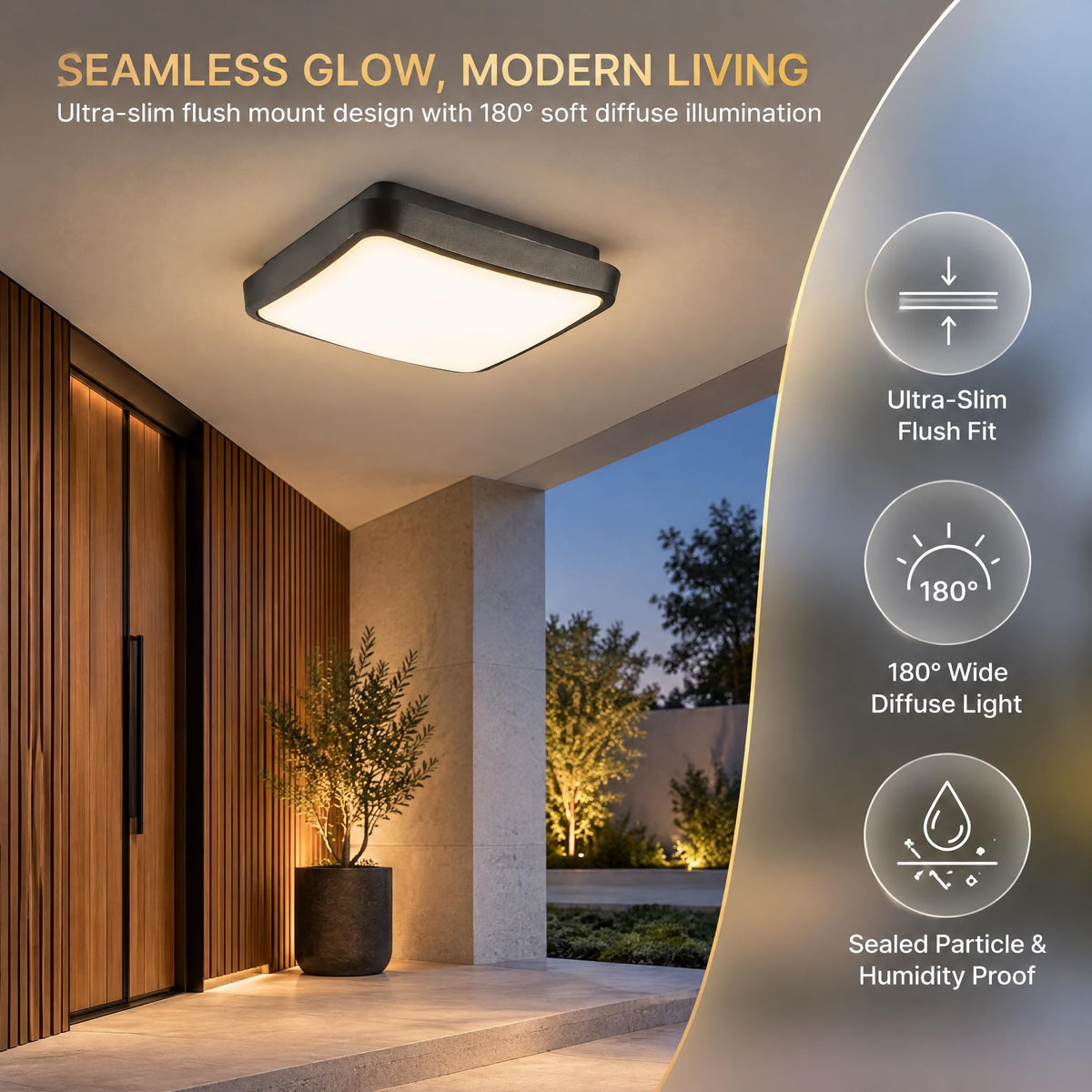 Modern Black Square LED Porch Ceiling Lights (8.5 IN)