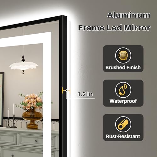 48x36 Inch LED Bathroom Mirror with Black Frame (Backlit+front Lit With Black Frame / 48"L x 36"W)