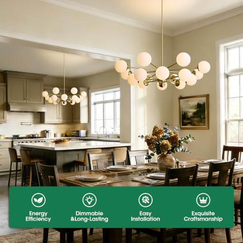 41″ Gold Sputnik Chandeliers for Dining Room Light Fixture (Gold-B (with White Lampshade))