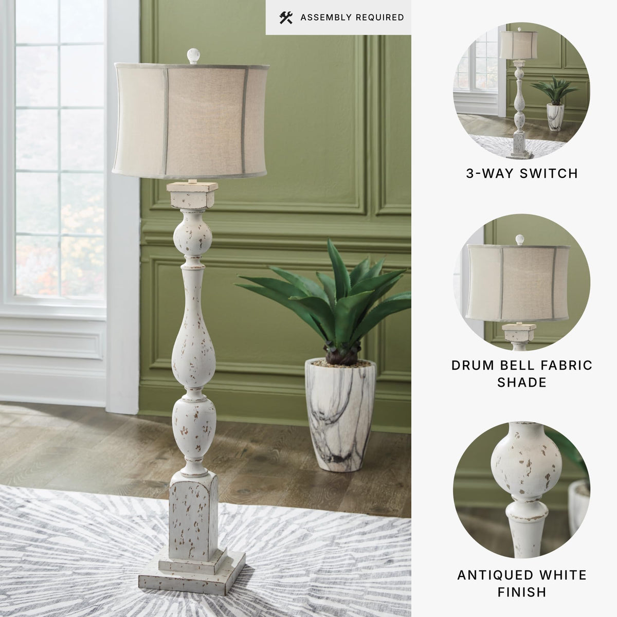 Madsbrook Vintage Polyresin Floor Lamp with 3 (Antique White / Floor Lamp)