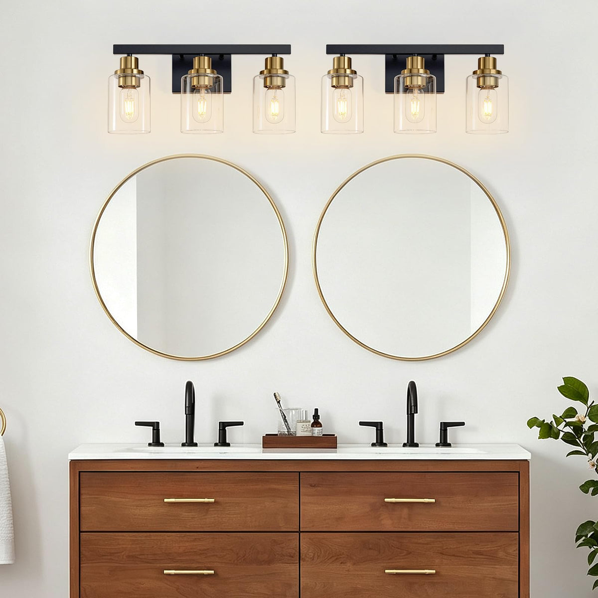 3 Light Bathroom Light Fixtures (Black & Gold / 3-light)
