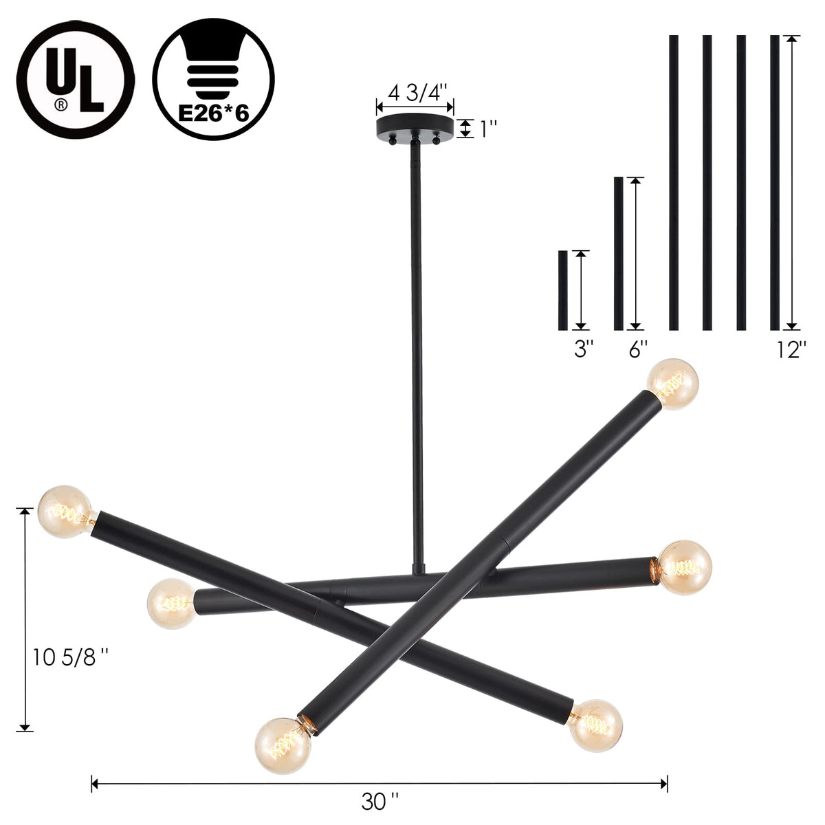 Black Sputnik Chandelier for Dining Room (Black)