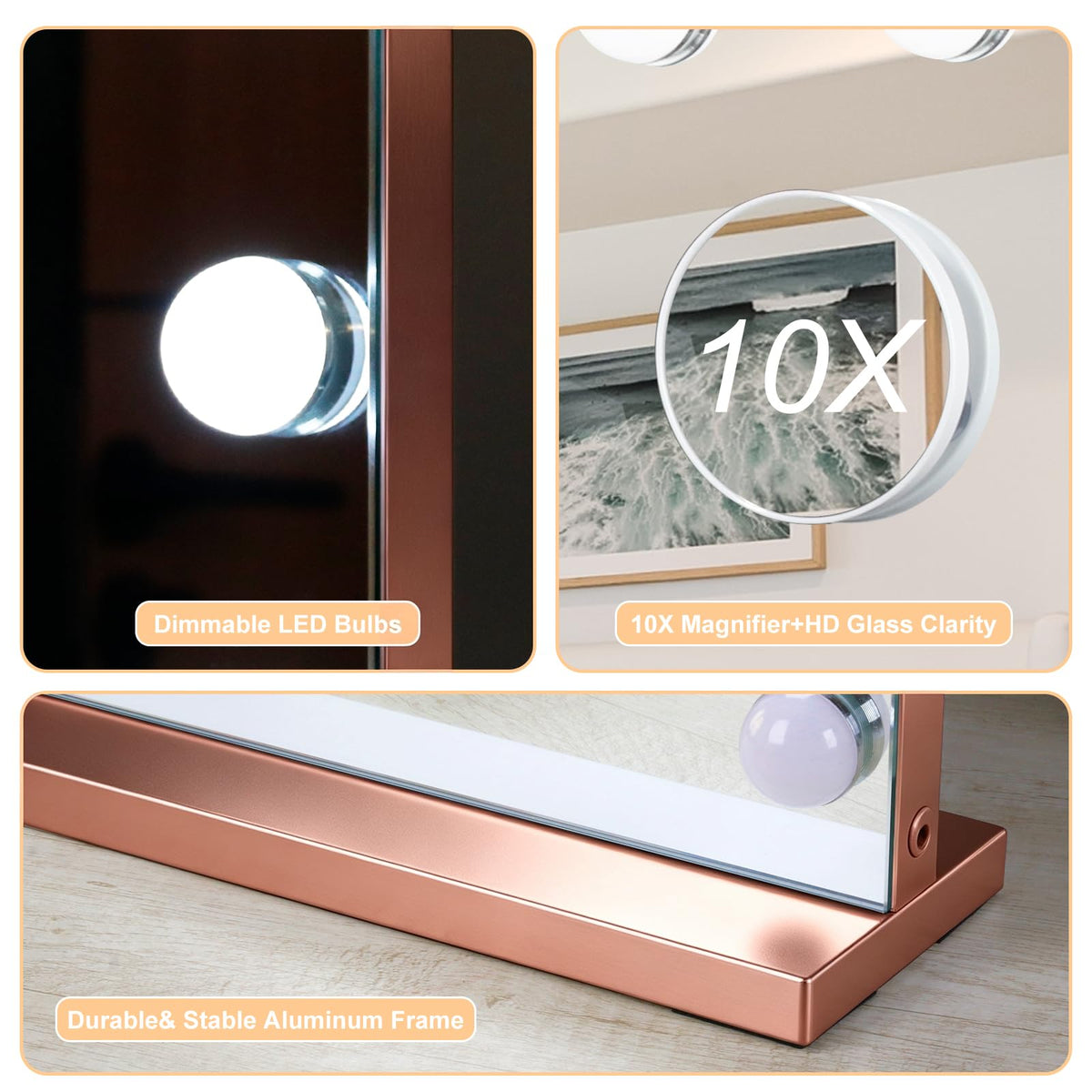 Vanity Mirror with Lights (Rose Gold / 23"L x 18"W)