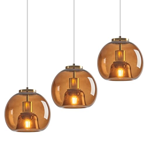 Brown Glass Pendant Lights Kitchen Island (Brown(7.87 in) / 3-Pack)