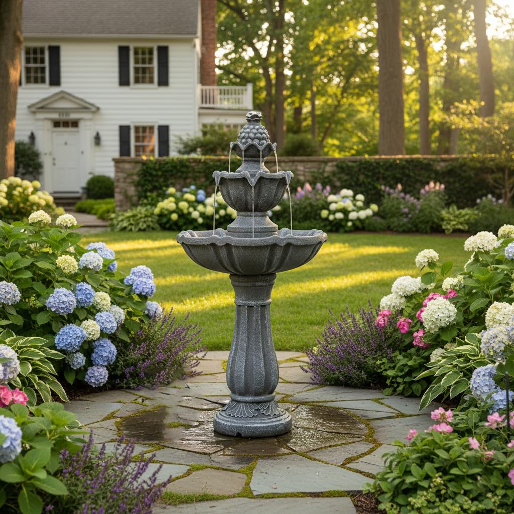 36.2" 2 Tier Solar Water Fountain (Gray / 36.2" Height)