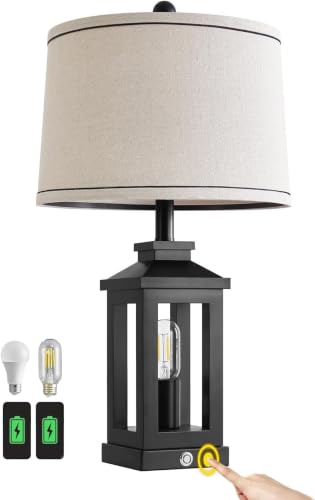 23.75" Retro Farmhouse Black Table Lamp for Living Room Bedroom Nightstand (Black)