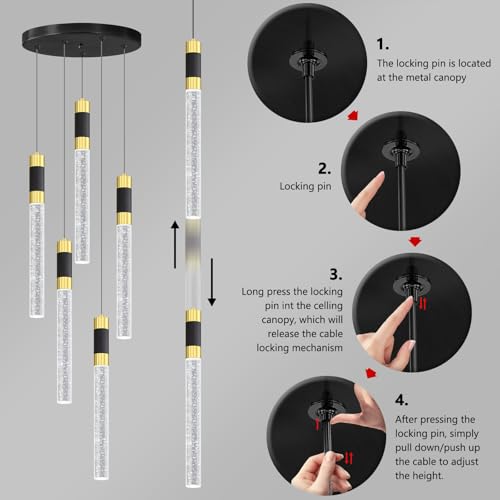 5 Lights Chandelier Kitchen Island LED Pendant Lights Dimming Lighting Modern Crystal Adjustable Hanging Light (5 lights Cylindrical)