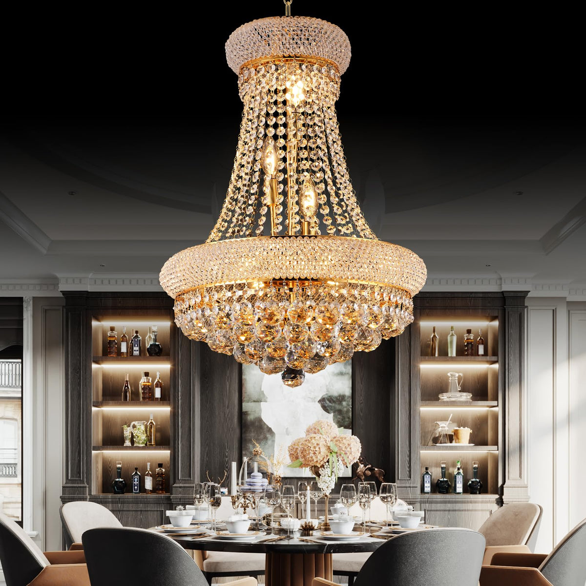 18" W 9 Light Luxury Foyer Chandeliers (18"(Gold))